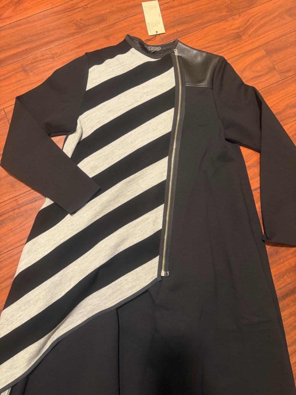 METAMORPHOZA  Black Trench dress coat  with Gray Stripe Panel - Picture 14 of 16